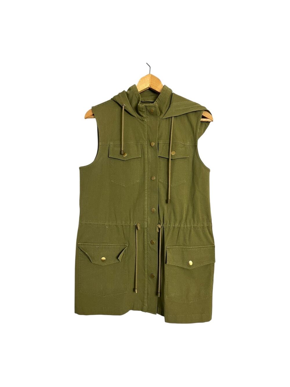 IMNYC Utility Cargo Vest Womens Small Olive Green Safari Military Jacket Grunge